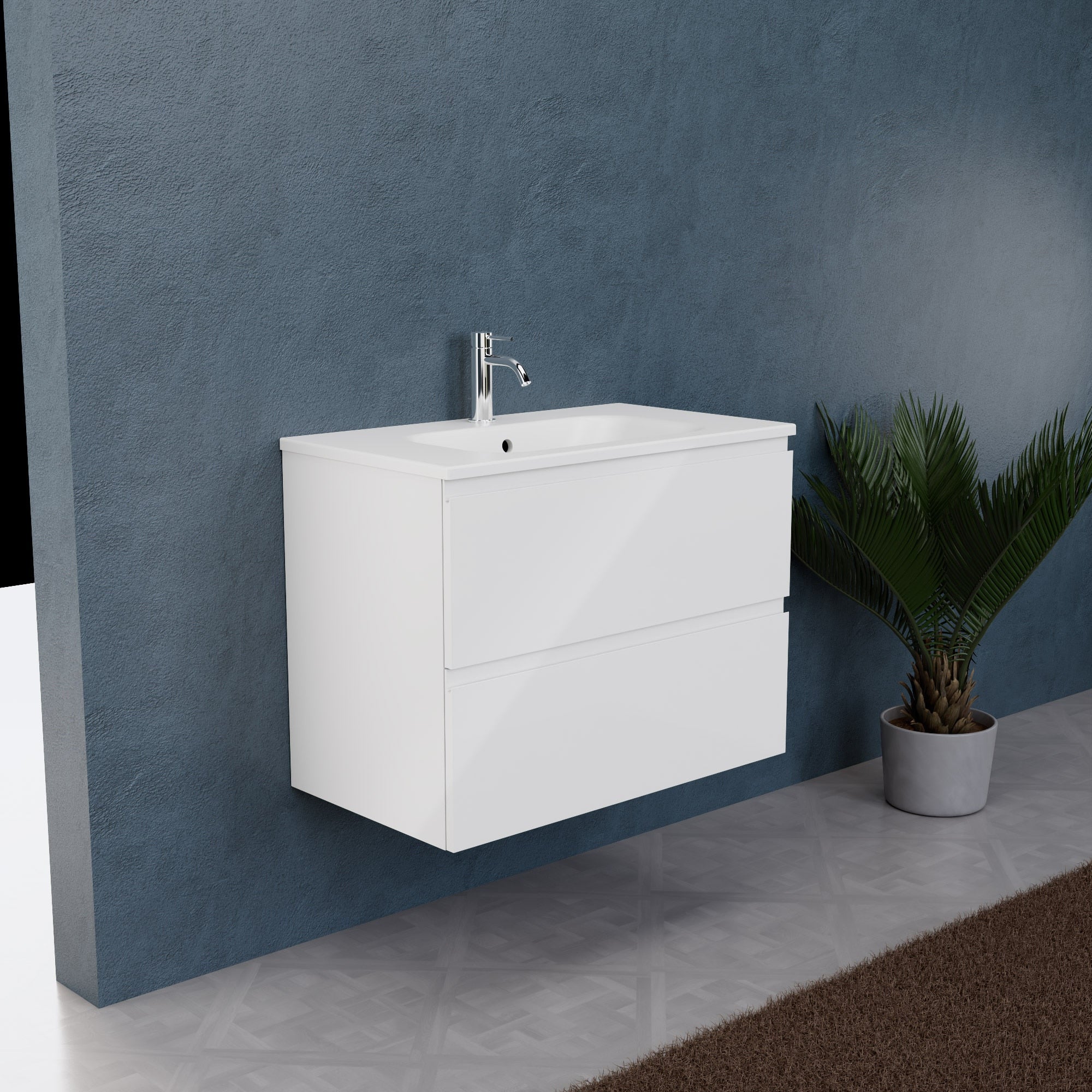 Inda - Mobile bagno L.80 con lavabo opaco / Bianco lucido 2 cassetti - Rubino