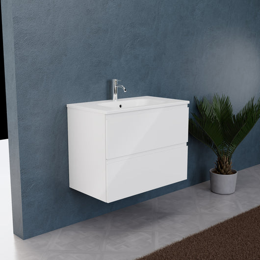 Inda - Mobile bagno L.80 con lavabo opaco / Bianco lucido 2 cassetti - Rubino