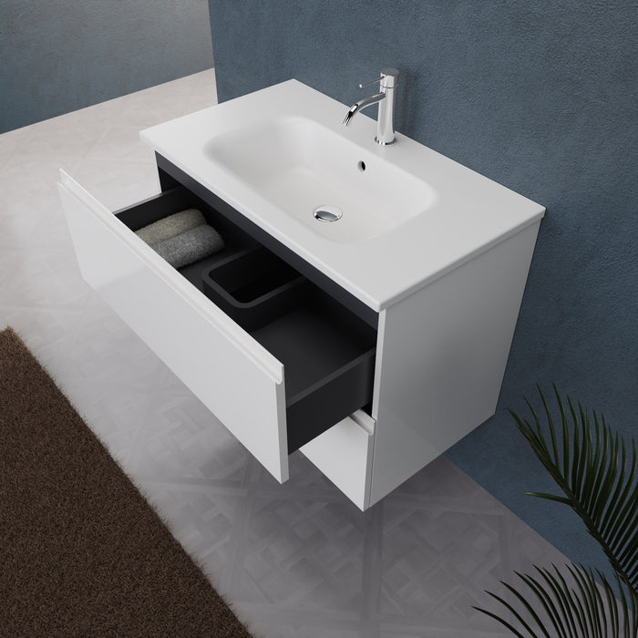 Inda - Mobile bagno L.80 con lavabo opaco / Bianco lucido 2 cassetti - Rubino