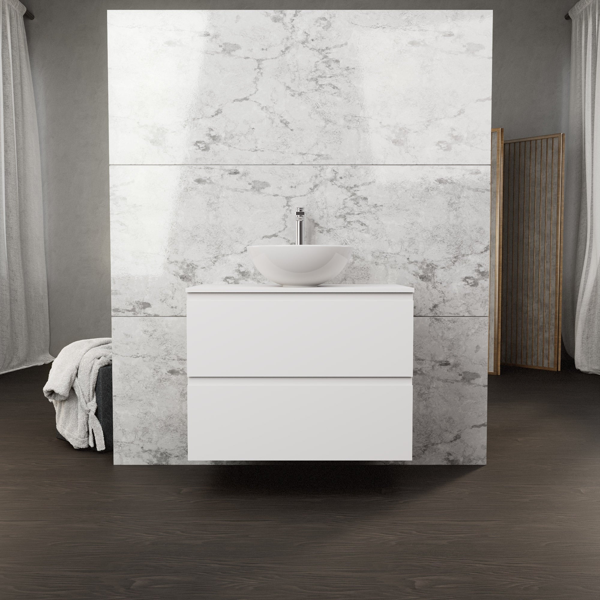 Inda - Mobile bagno L.80 con lavabo in appoggio / Bianco opaco 2 cassetti - Rubino