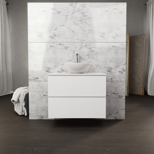 Inda - Mobile bagno L.80 con lavabo in appoggio / Bianco opaco 2 cassetti - Rubino