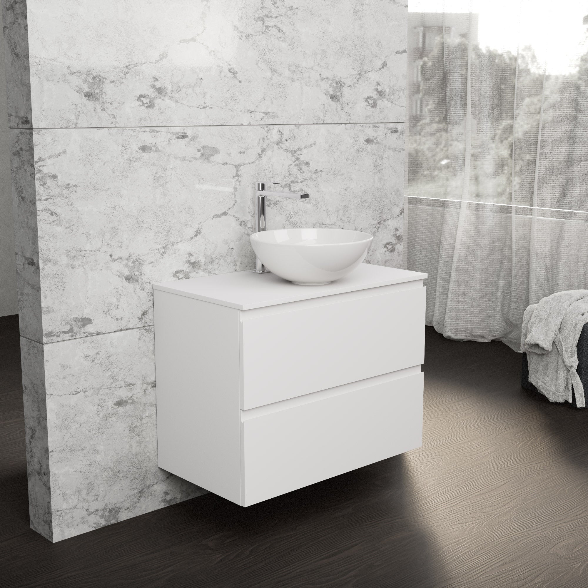 Inda - Mobile bagno L.80 con lavabo in appoggio / Bianco opaco 2 cassetti - Rubino