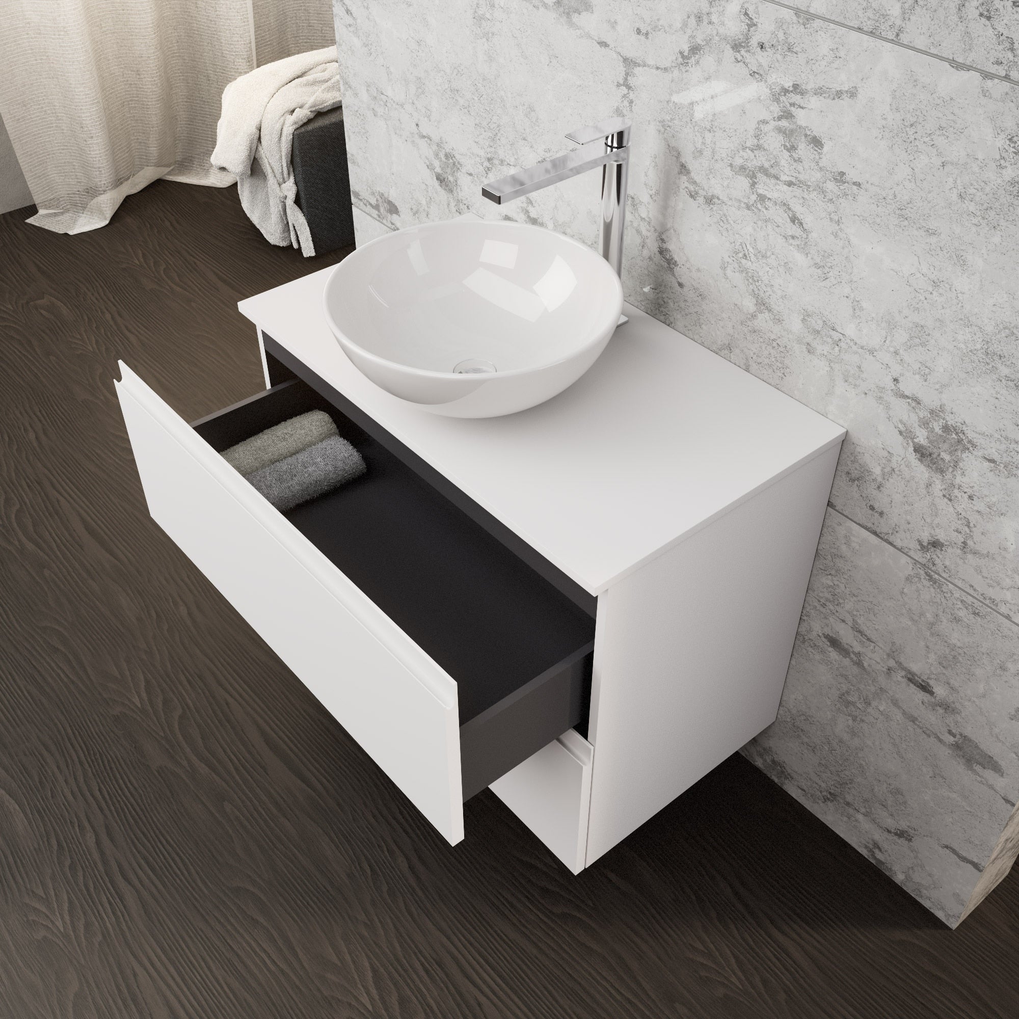 Inda - Mobile bagno L.80 con lavabo in appoggio / Bianco opaco 2 cassetti - Rubino