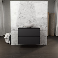 Inda - Mobile bagno L.80 con lavabo in appoggio / Nero opaco 2 cassetti - Rubino