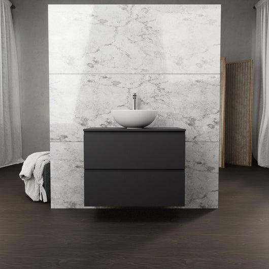 Inda - Mobile bagno L.80 con lavabo in appoggio / Nero opaco 2 cassetti - Rubino