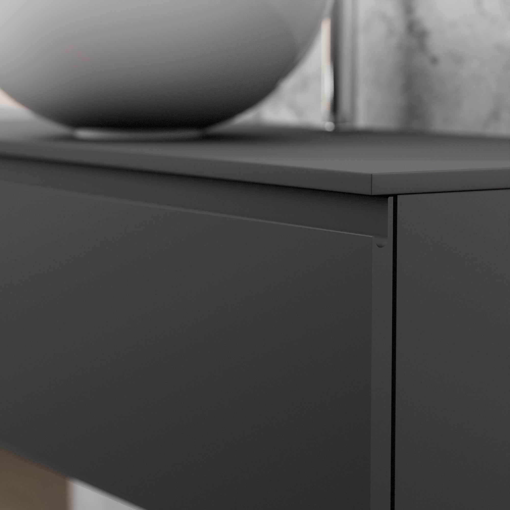 Inda - Mobile bagno L.80 con lavabo in appoggio / Nero opaco 2 cassetti - Rubino