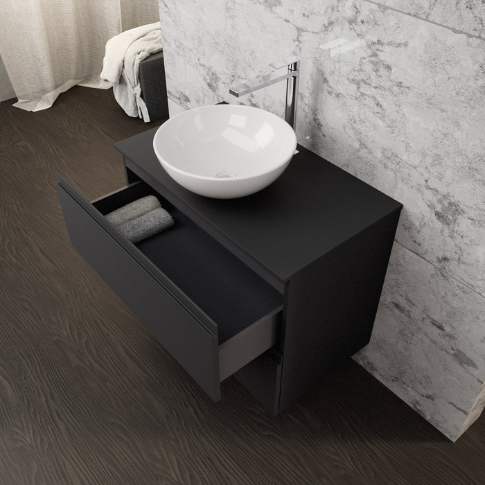 Inda - Mobile bagno L.80 con lavabo in appoggio / Nero opaco 2 cassetti - Rubino