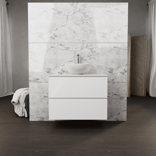 Inda - Mobile bagno L.80 con lavabo in appoggio / Bianco lucido 2 cassetti - Rubino