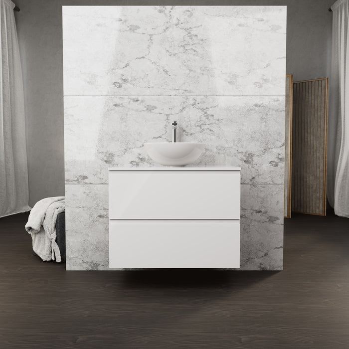 Inda - Mobile bagno L.80 con lavabo in appoggio / Bianco lucido 2 cassetti - Rubino