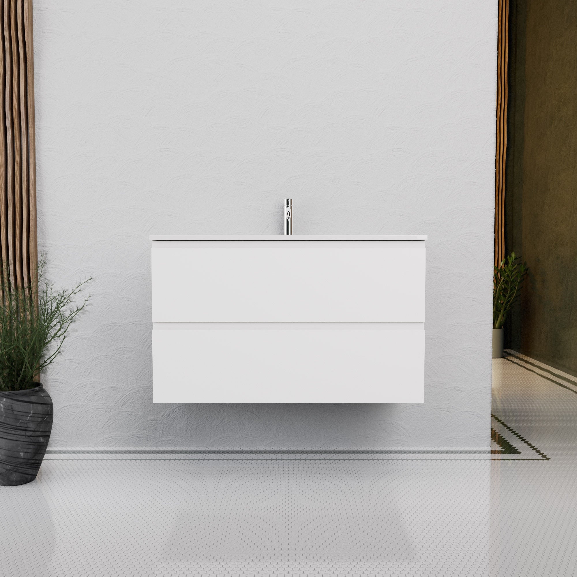 Inda - Mobile bagno L.100 con lavabo lucido / Bianco opaco 2 cassetti - Rubino