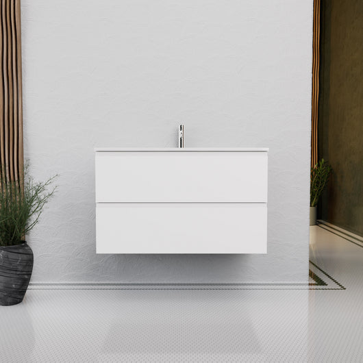 Inda - Mobile bagno L.100 con lavabo lucido / Bianco opaco 2 cassetti - Rubino