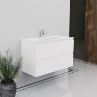Inda - Mobile bagno L.100 con lavabo lucido / Bianco opaco 2 cassetti - Rubino