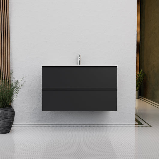 Inda - Mobile bagno L.100 con lavabo lucido / Nero opaco 2 cassetti - Rubino