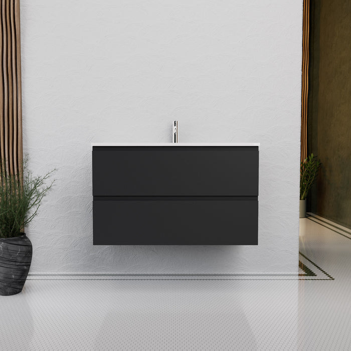 Inda - Mobile bagno L.100 con lavabo lucido / Nero opaco 2 cassetti - Rubino