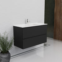 Inda - Mobile bagno L.100 con lavabo lucido / Nero opaco 2 cassetti - Rubino