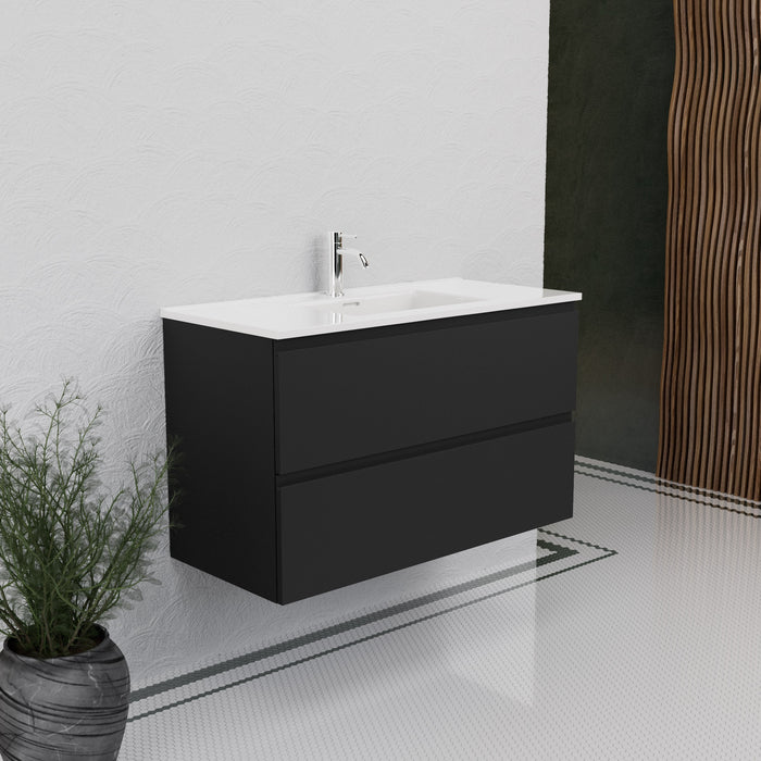 Inda - Mobile bagno L.100 con lavabo lucido / Nero opaco 2 cassetti - Rubino