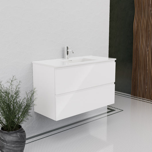 Inda - Mobile bagno L.100 con lavabo lucido / Bianco lucido 2 cassetti - Rubino