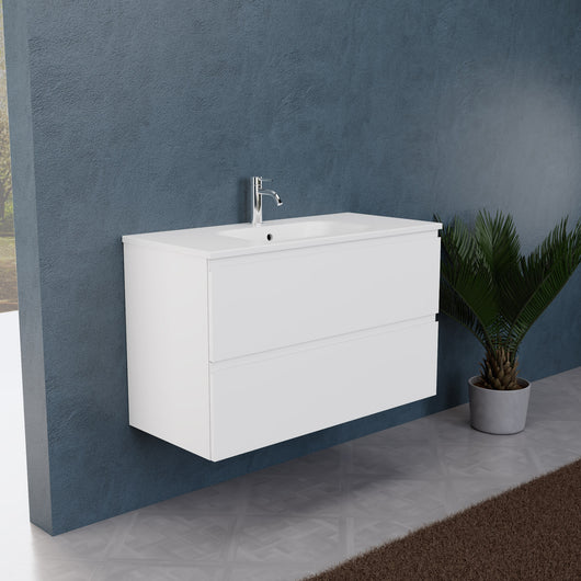 Inda - Mobile bagno L.100 con lavabo opaco / Bianco opaco 2 cassetti - Rubino