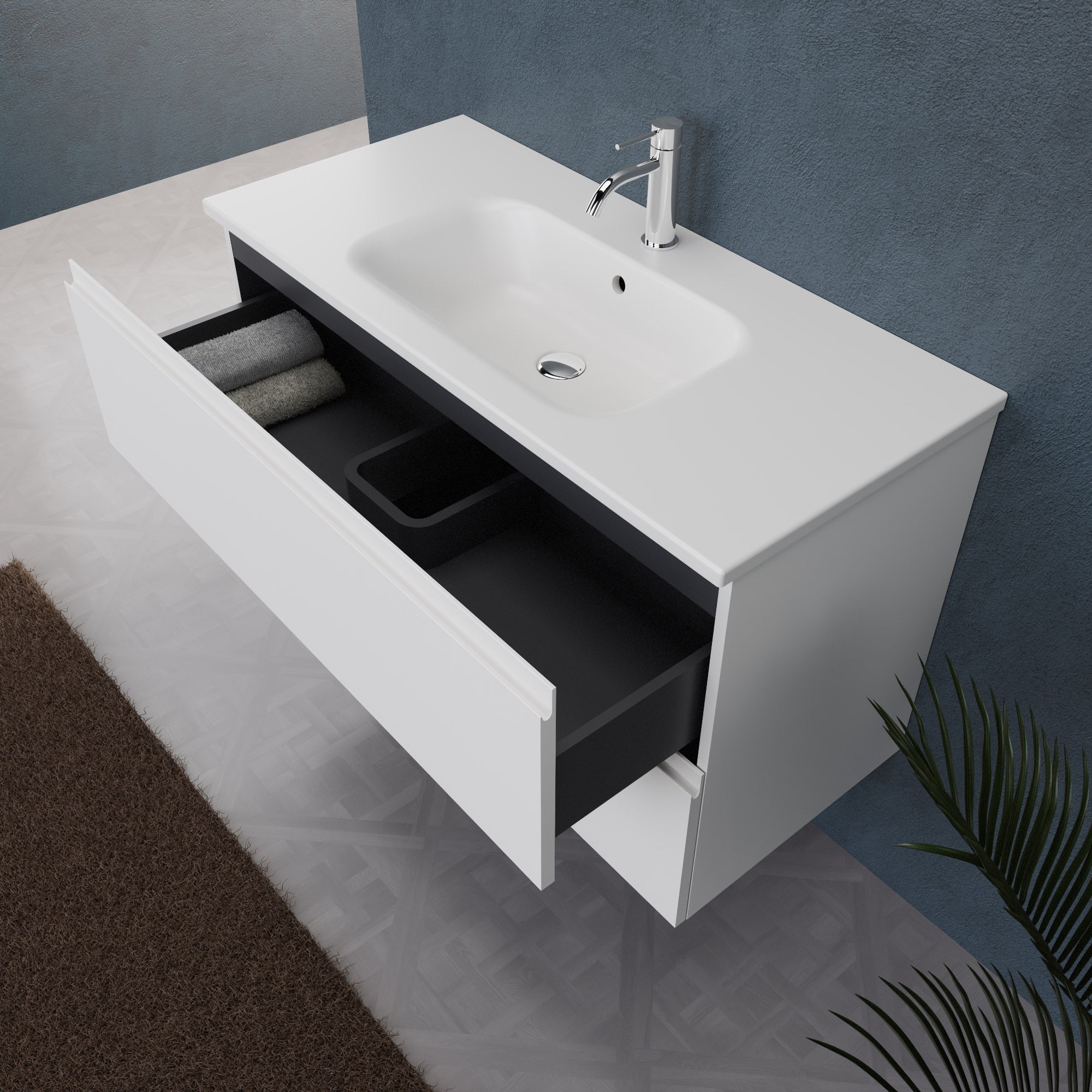 Inda - Mobile bagno L.100 con lavabo opaco / Bianco opaco 2 cassetti - Rubino