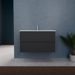 Inda - Mobile bagno L.100 con lavabo opaco / Nero opaco 2 cassetti - Rubino