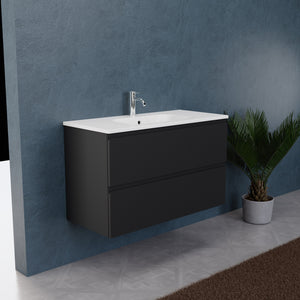 Inda - Mobile bagno L.100 con lavabo opaco / Nero opaco 2 cassetti - Rubino