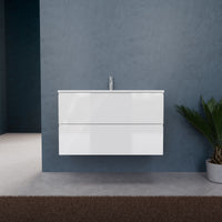 Inda - Mobile bagno L.100 con lavabo opaco / Bianco lucido 2 cassetti - Rubino