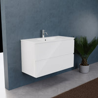 Inda - Mobile bagno L.100 con lavabo opaco / Bianco lucido 2 cassetti - Rubino