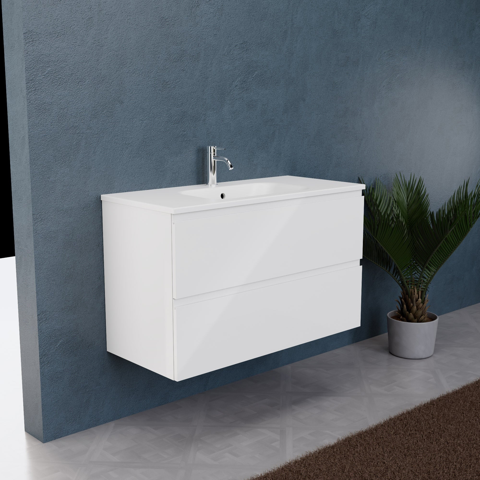 Inda - Mobile bagno L.100 con lavabo opaco / Bianco lucido 2 cassetti - Rubino