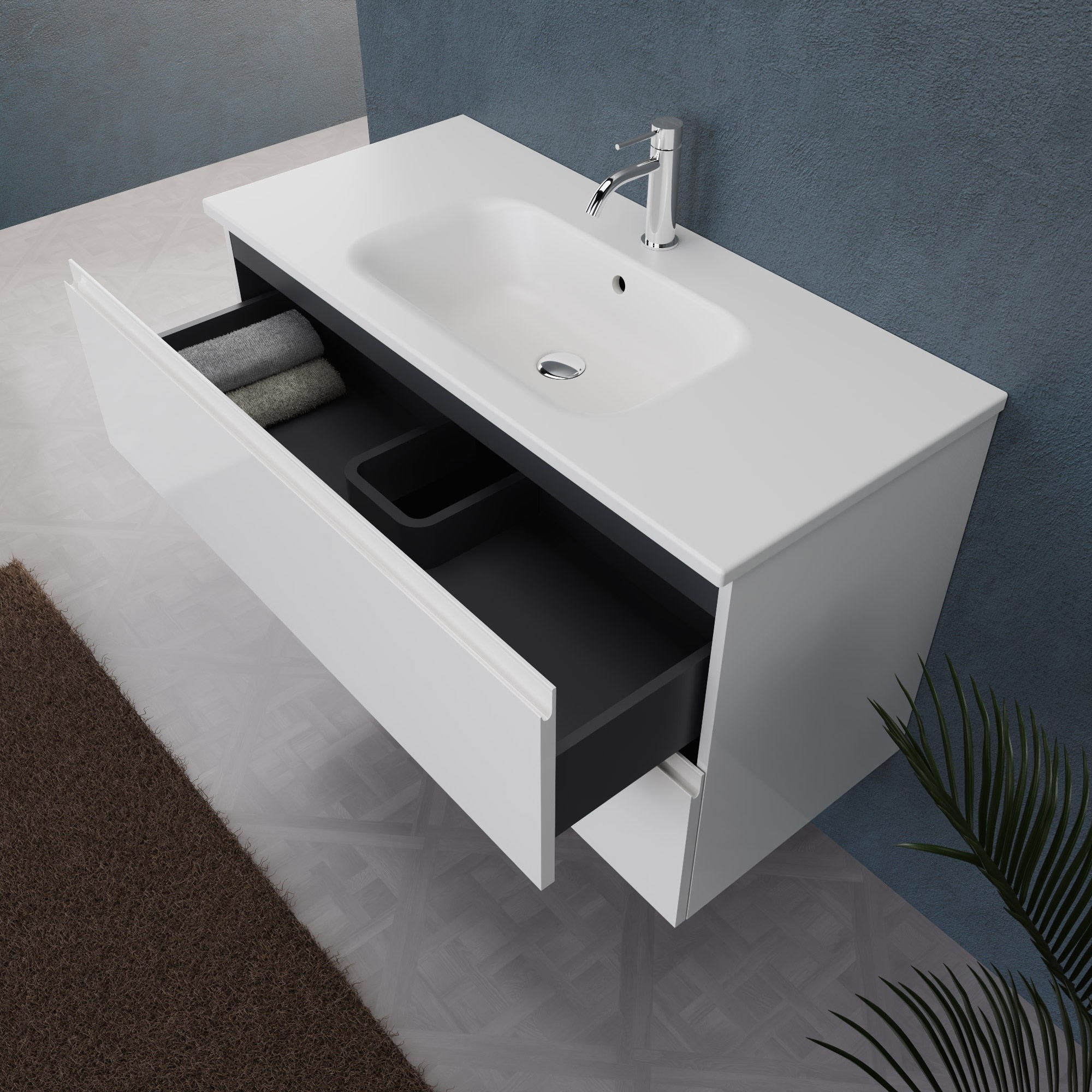 Inda - Mobile bagno L.100 con lavabo opaco / Bianco lucido 2 cassetti - Rubino