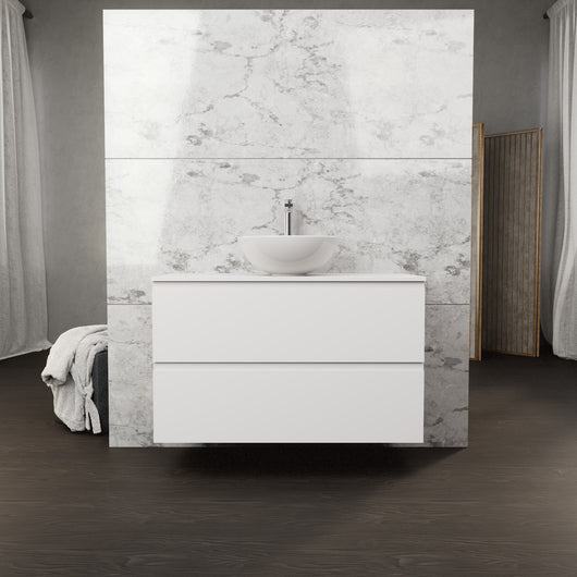 Inda - Mobile bagno L.100 con lavabo in appoggio / Bianco opaco 2 cassetti - Rubino