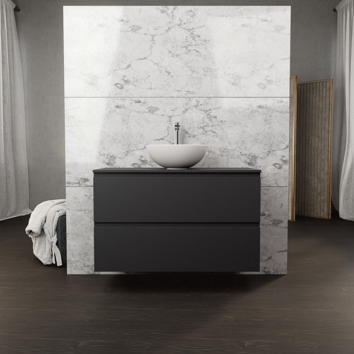 Inda - Mobile bagno L.100 con lavabo in appoggio / Nero opaco 2 cassetti - Rubino