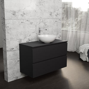 Inda - Mobile bagno L.100 con lavabo in appoggio / Nero opaco 2 cassetti - Rubino