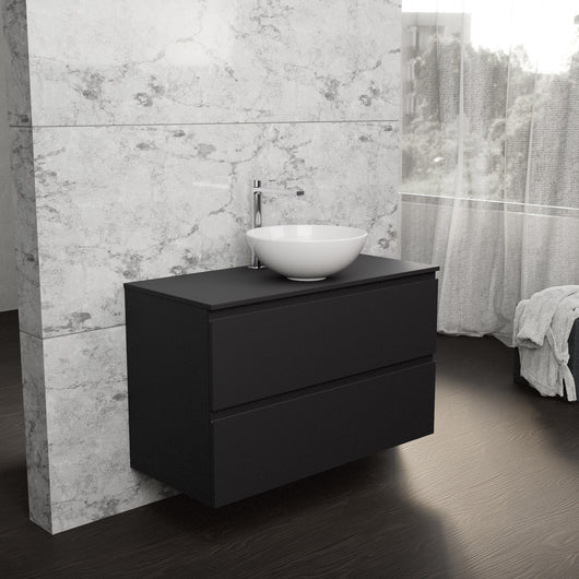 Inda - Mobile bagno L.100 con lavabo in appoggio / Nero opaco 2 cassetti - Rubino