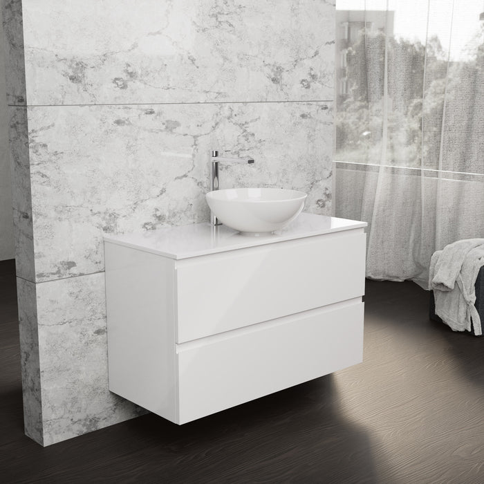 Inda - Mobile bagno L.100 con lavabo in appoggio / Bianco lucido 2 cassetti - Rubino