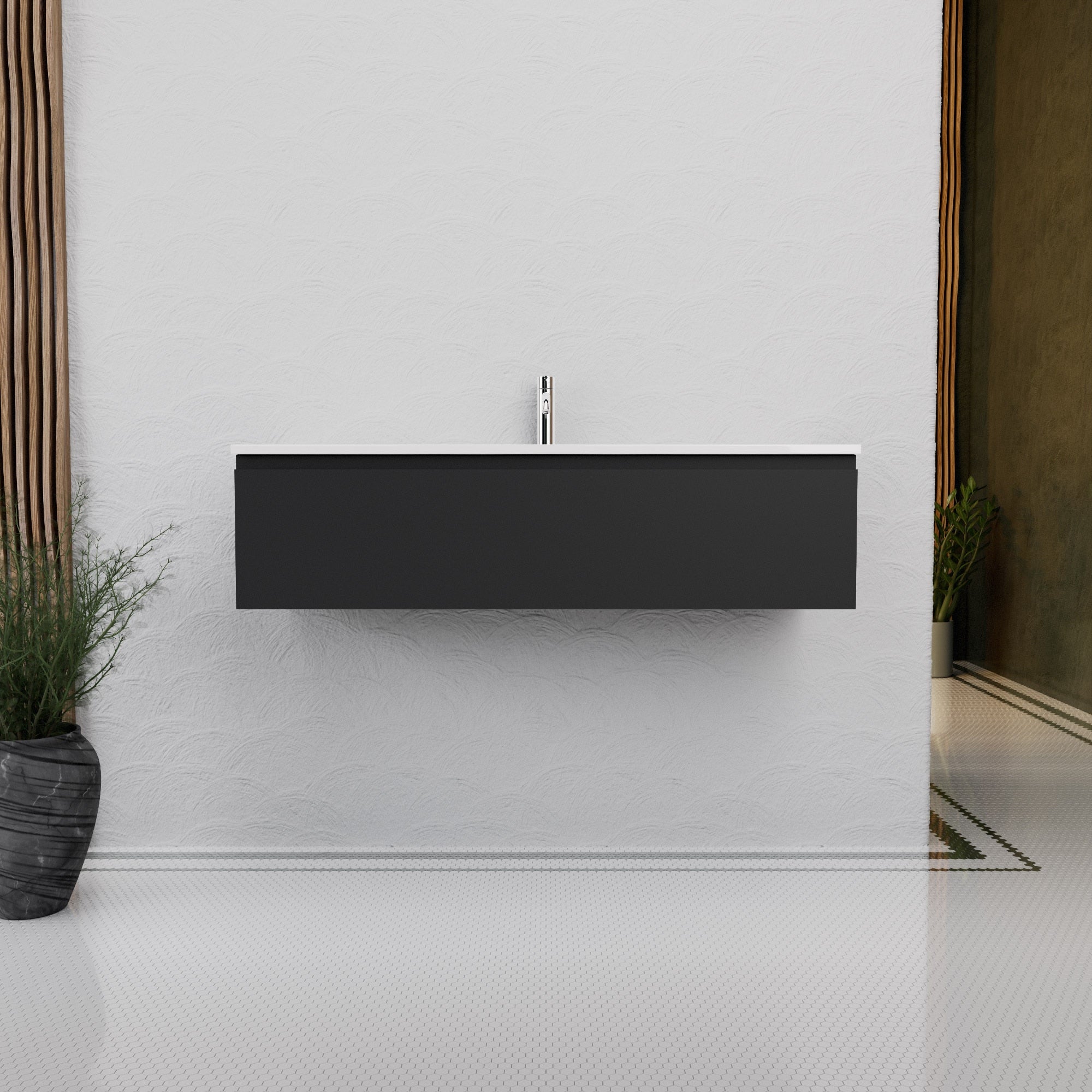 Inda - Mobile bagno L.120 con lavabo lucido / Nero opaco 1 cassetto - Rubino