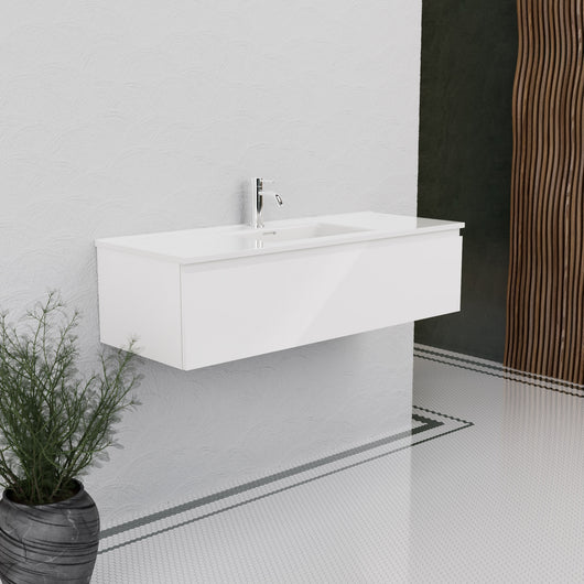 Inda - Mobile bagno L.120 con lavabo lucido / Bianco lucido 1 cassetto - Rubino