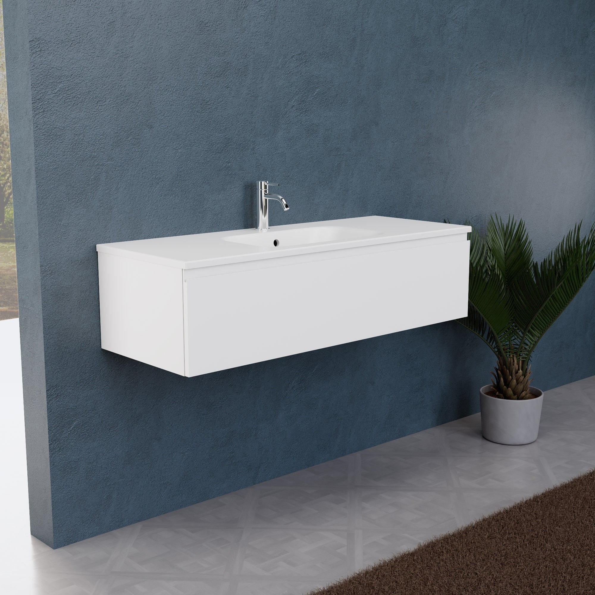 Inda - Mobile bagno L.120 con lavabo opaco / Bianco opaco 1 cassetto - Rubino