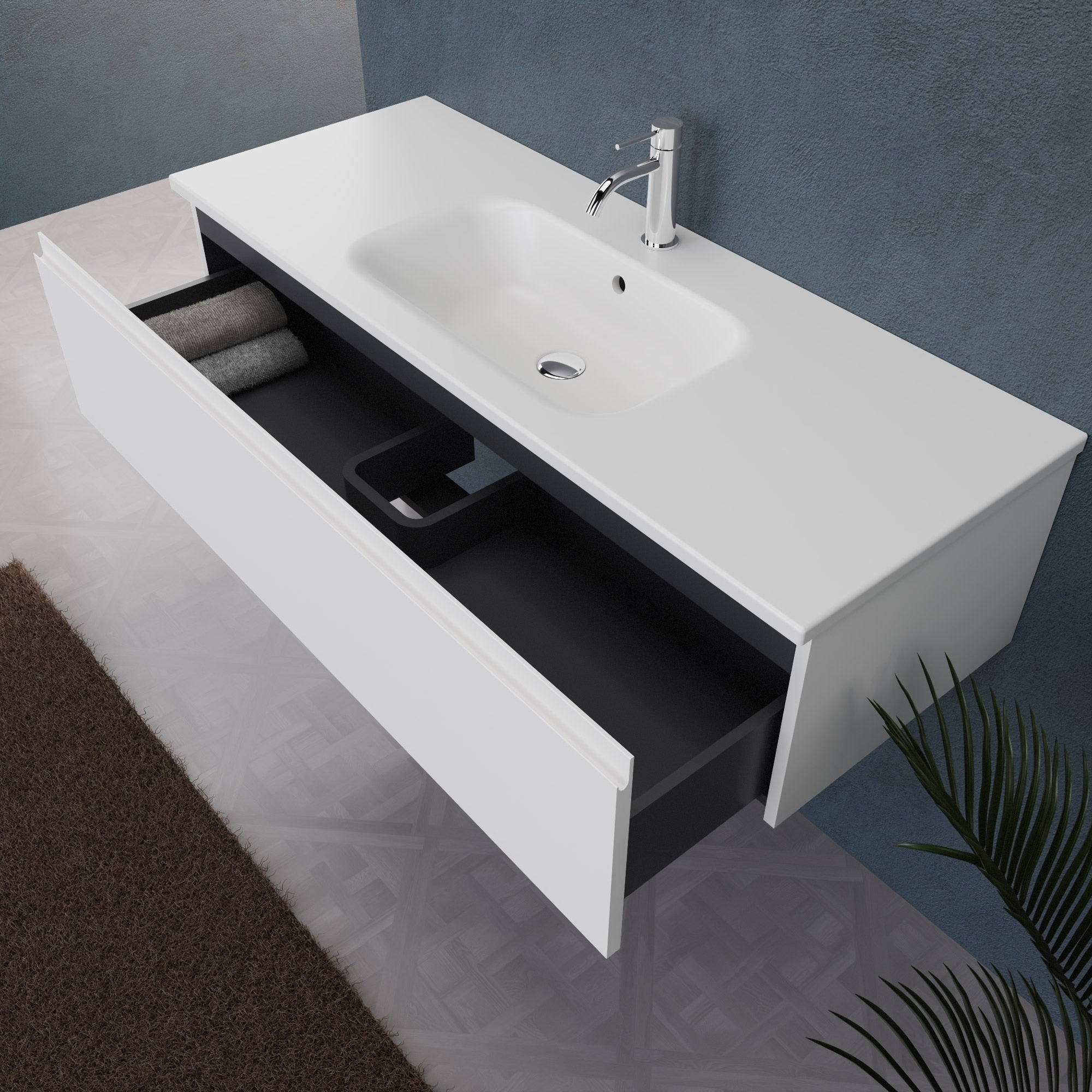 Inda - Mobile bagno L.120 con lavabo opaco / Bianco opaco 1 cassetto - Rubino