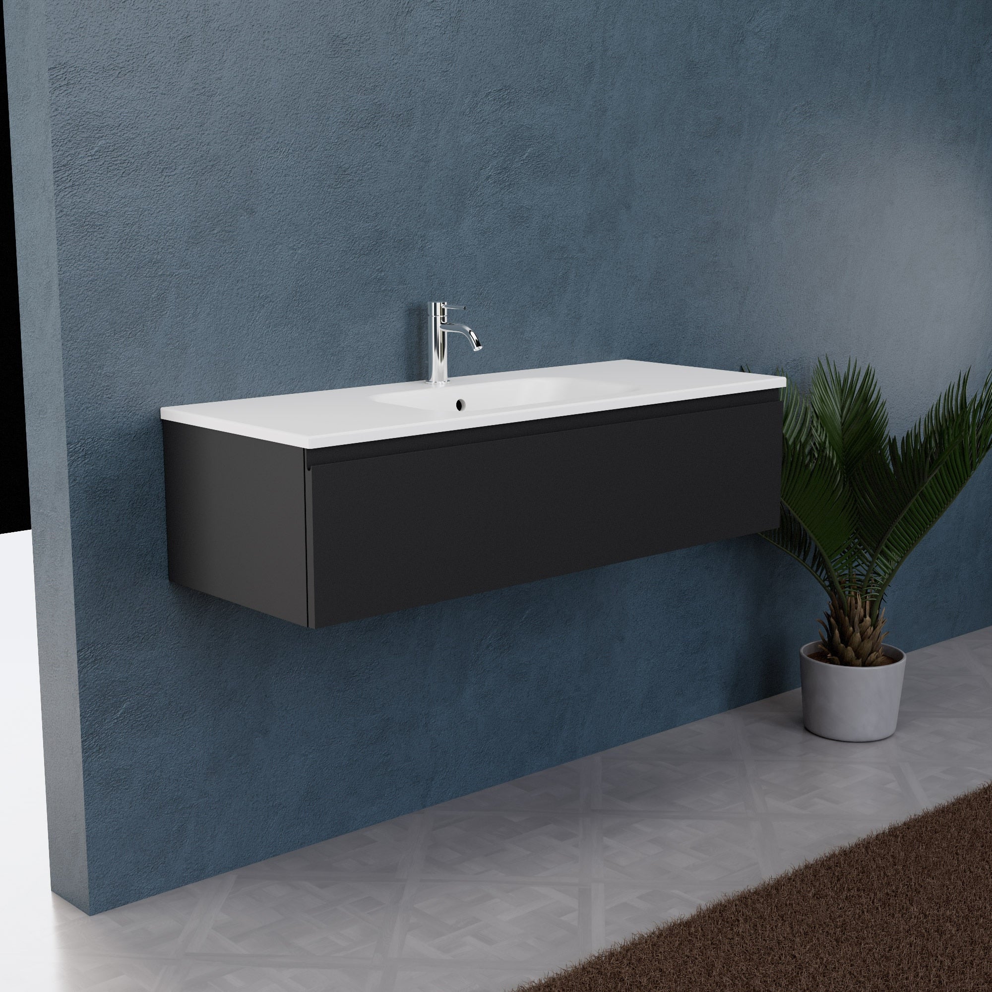 Inda - Mobile bagno L.120 con lavabo opaco / Nero opaco 1 cassetto - Rubino