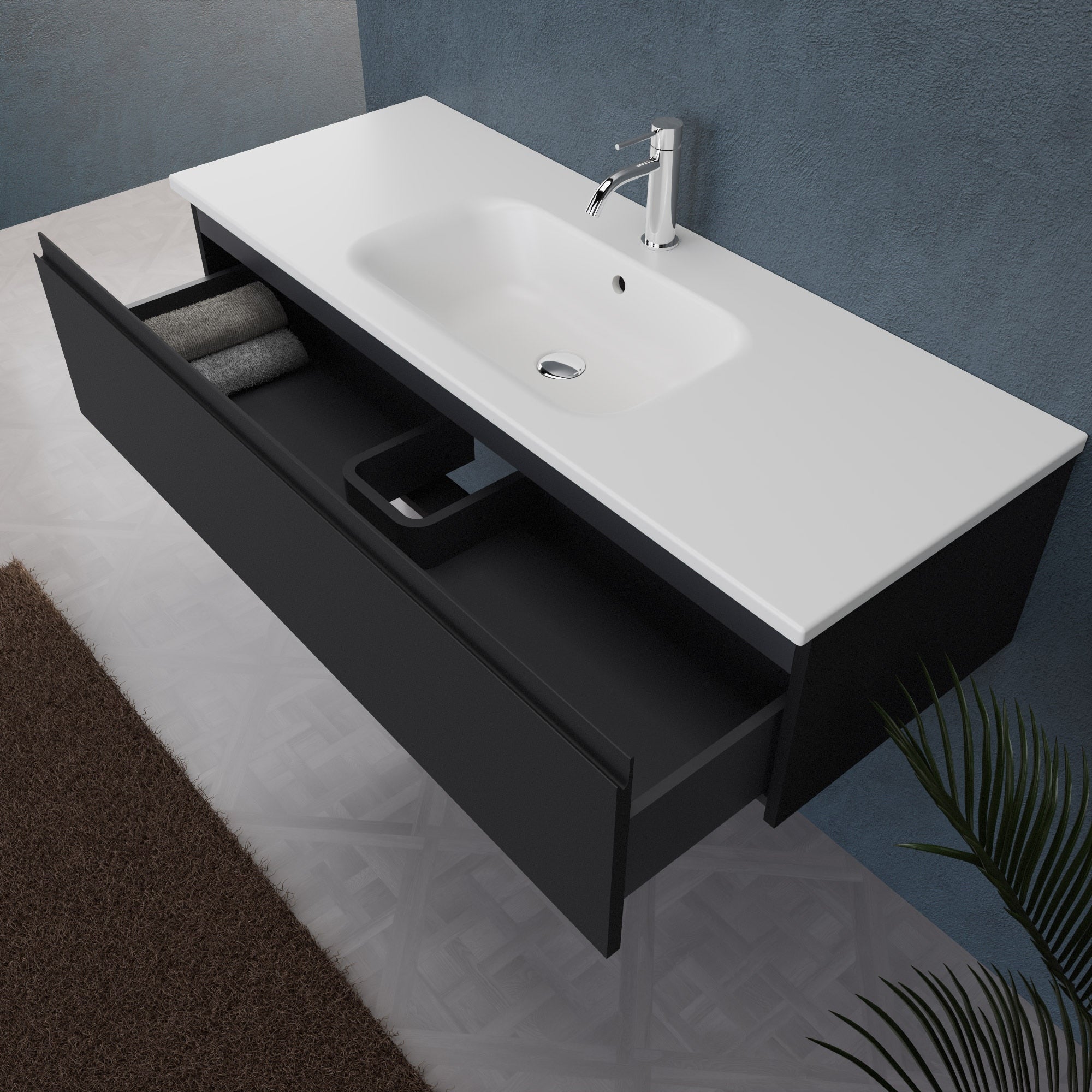 Inda - Mobile bagno L.120 con lavabo opaco / Nero opaco 1 cassetto - Rubino