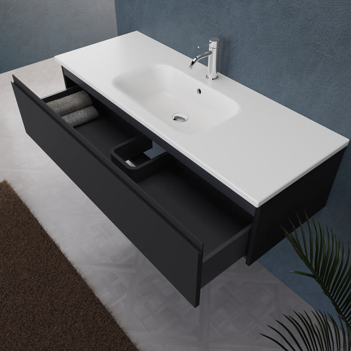 Inda - Mobile bagno L.120 con lavabo opaco / Nero opaco 1 cassetto - Rubino