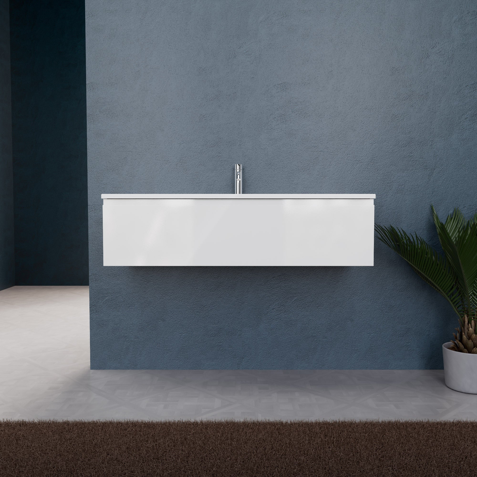 Inda - Mobile bagno L.120 con lavabo opaco / Bianco lucido 1 cassetto - Rubino