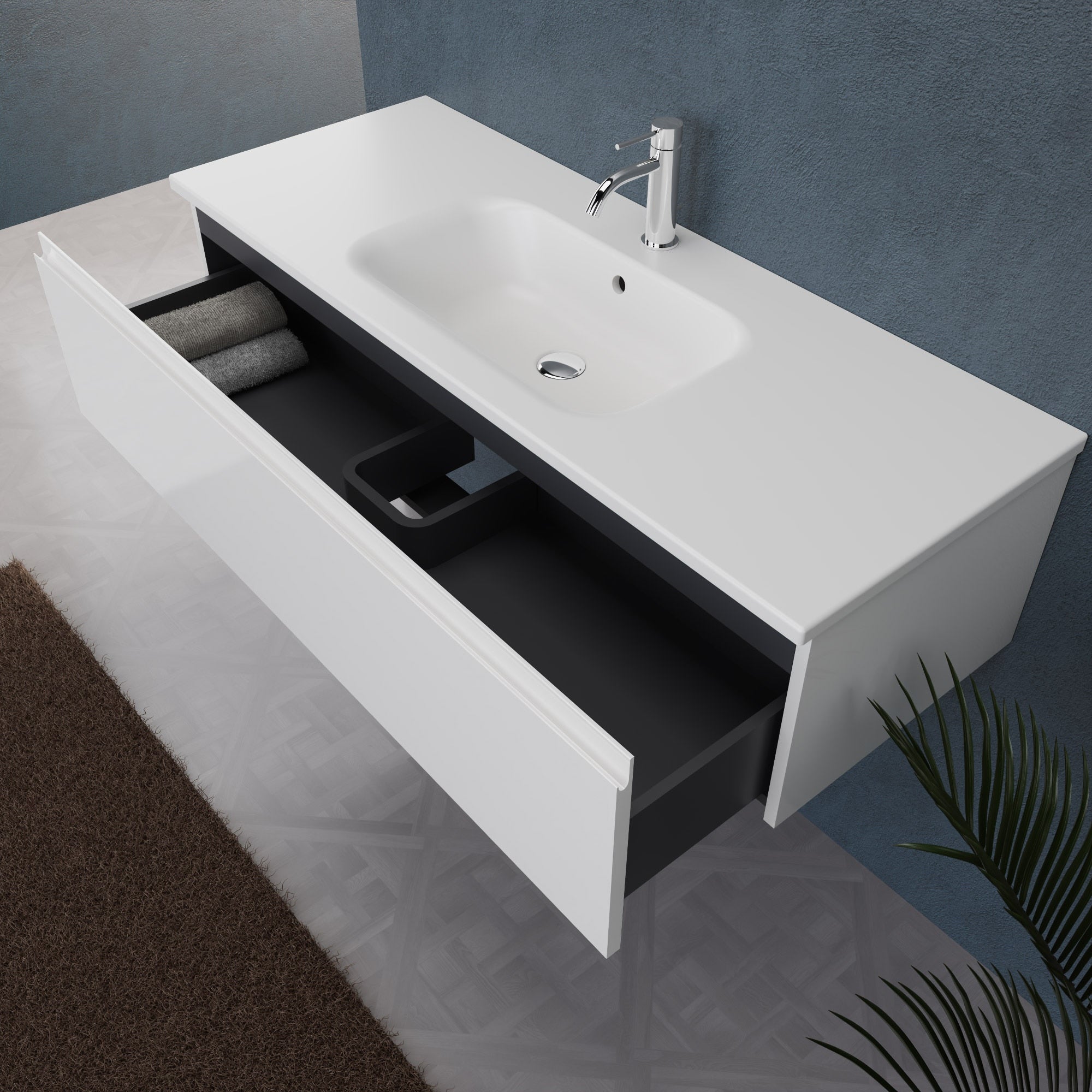 Inda - Mobile bagno L.120 con lavabo opaco / Bianco lucido 1 cassetto - Rubino