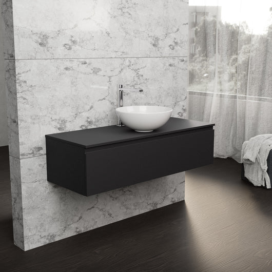 Inda - Mobile bagno L.120 con lavabo in appoggio / Nero opaco 1 cassetto - Rubino