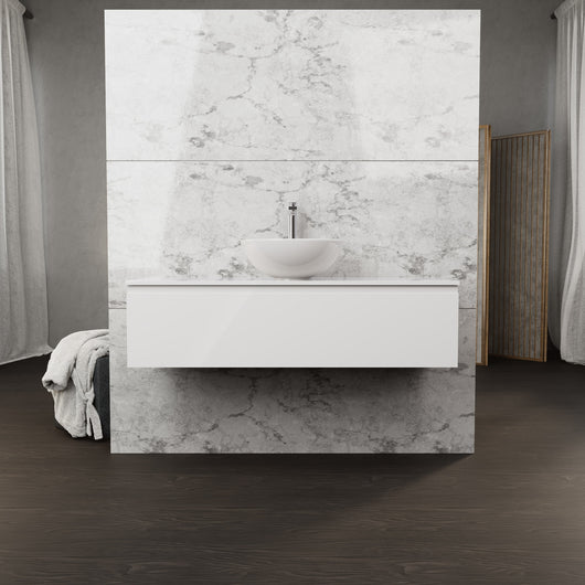 Inda - Mobile bagno L.120 con lavabo in appoggio / Bianco lucido 1 cassetto - Rubino