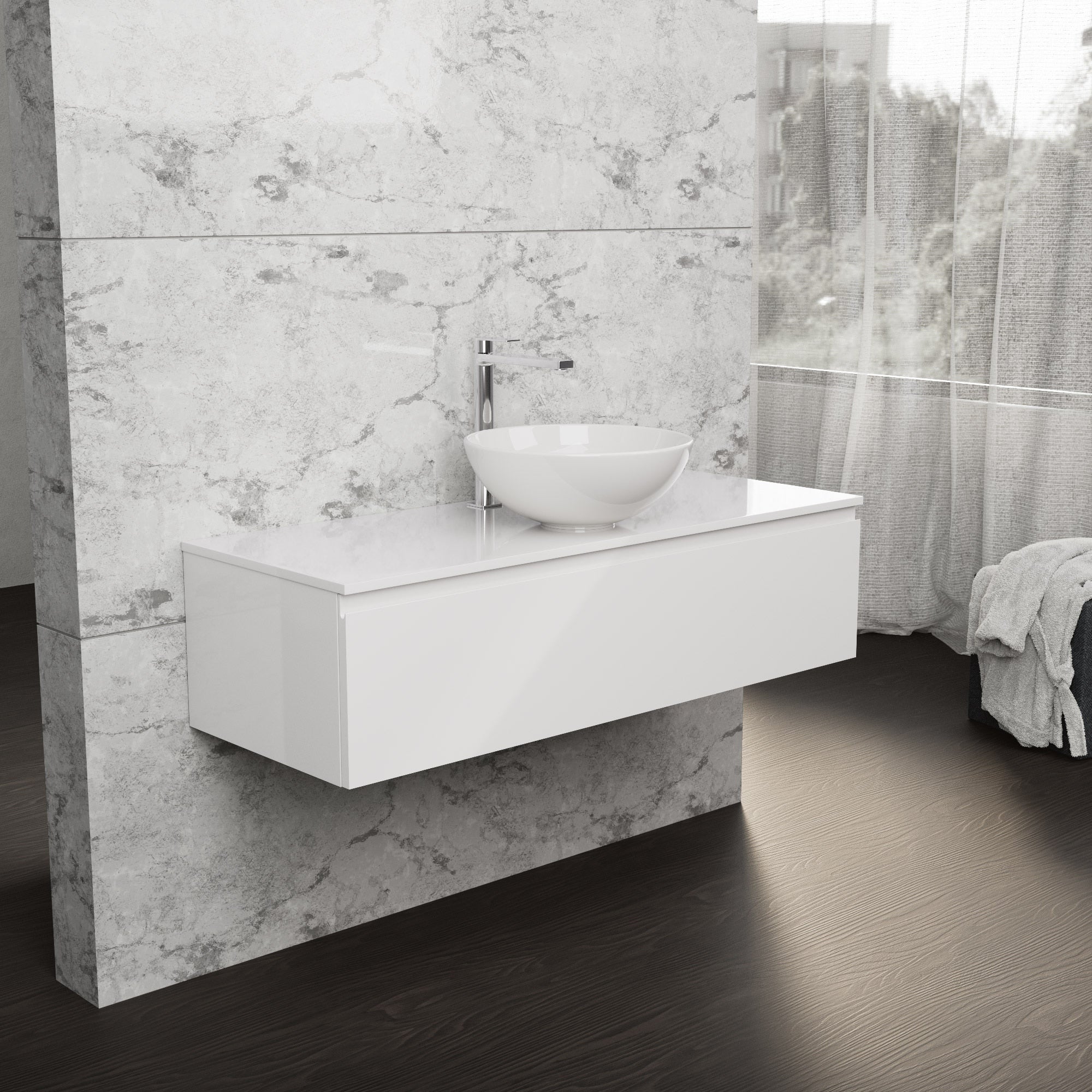 Inda - Mobile bagno L.120 con lavabo in appoggio / Bianco lucido 1 cassetto - Rubino