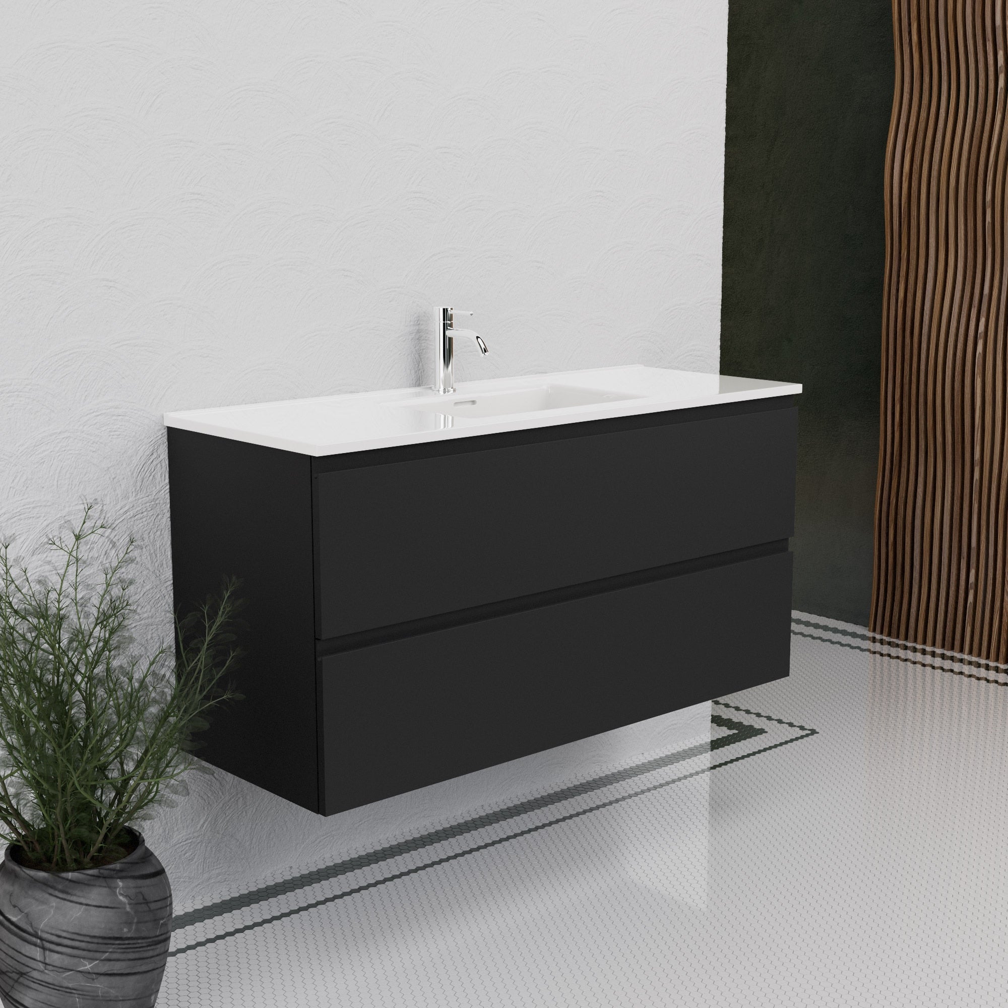 Inda - Mobile bagno L.120 con lavabo lucido / Nero opaco 2 cassetti - Rubino