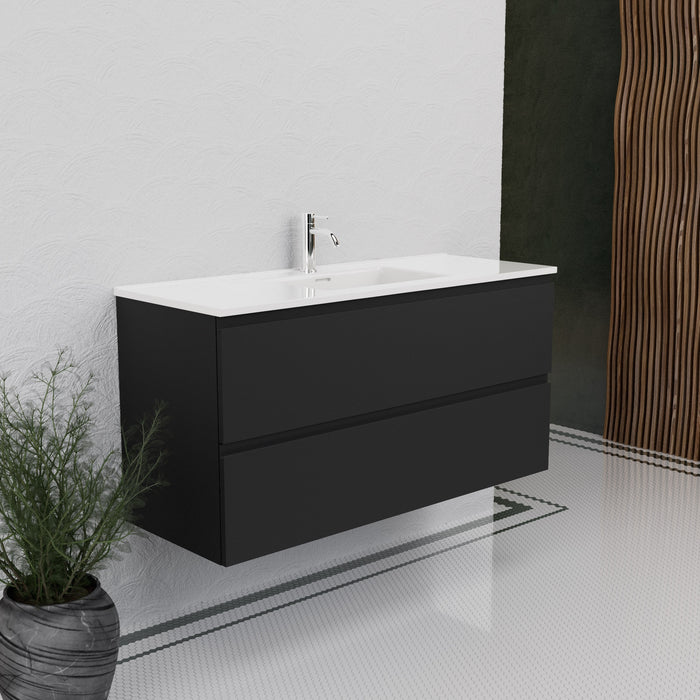 Inda - Mobile bagno L.120 con lavabo lucido / Nero opaco 2 cassetti - Rubino