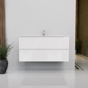 Inda - Mobile bagno L.120 con lavabo lucido / Bianco lucido 2 cassetti - Rubino