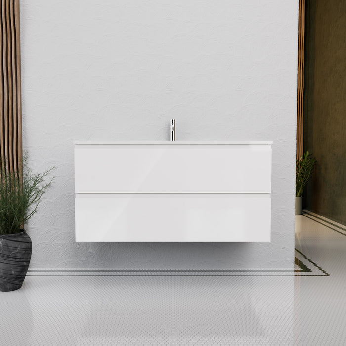 Inda - Mobile bagno L.120 con lavabo lucido / Bianco lucido 2 cassetti - Rubino